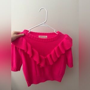 Pink Ruffle-Trim Knit Sweater